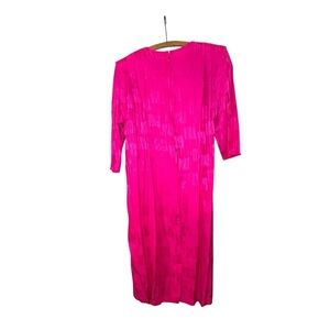 Vintage MS Chaus Silk Pink Fuchsia 3/4 Length Sleeve Dress Velcro Shoulder Pads